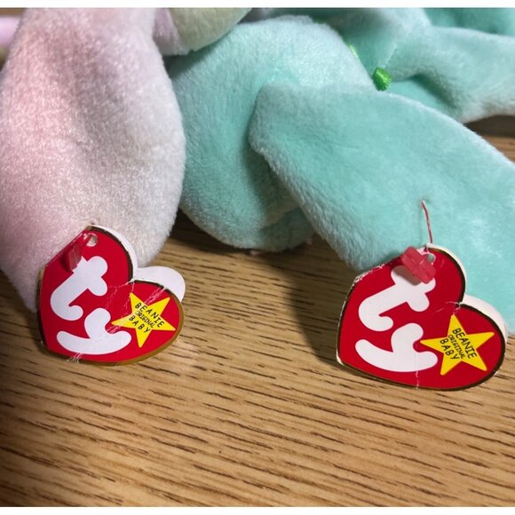 Ty Beanie Babies lot of 2 Green Hippity Tie Dye Hippie Bunny Rabbit Set VTG 96/9 - Picture 4 of 16